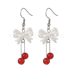 Orecchini pendenti con perle finte in plastica ABS con fiocco&nbsp;EJEW-JE06767