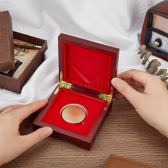 Boîte de rangement commémorative en bois pour pièces de monnaie avec couvercle à charnière et loquet en métal&nbsp;CON-WH0088-41B