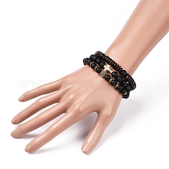 3 Stück Stretch-Armband-Set aus natürlich gefärbten und erhitzten schwarzen Achat- und Kokosnussperlen&nbsp;BJEW-JB08933