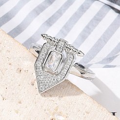 Bagues manchette en laiton micro pavées en oxyde de zirconium transparent pour femmes&nbsp;RJEW-U033-10P