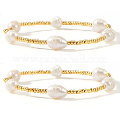 2 set di bracciale elastico con perline di vetro fatte a mano e perle finte per le donne&nbsp;LX9904-1