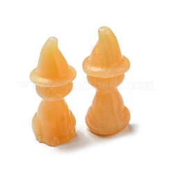 Natürliche Topas-Jade geschnitzte Heilkatze mit Hexenhutfiguren&nbsp;DJEW-D012-07I