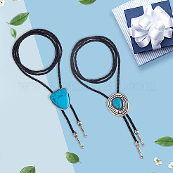 2 Stück 2 Stile Legierung & synthetischer türkisfarbener Dreiecksanhänger Boho-Krawatten-Lasso-Halsketten&nbsp;NJEW-GF0001-19