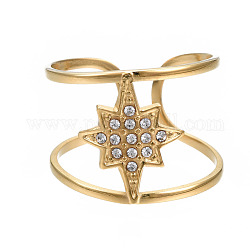 304 anillo de puño abierto de estrella de acero inoxidable con pedrería, anillo grueso hueco para mujer, dorado, nosotros tamaño 7 3/4 (17.9 mm)
