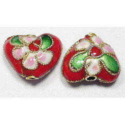 Handmade Cloisonne Perlen, Herz, rot, 12 mm, Bohrung: 2 mm