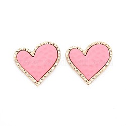 Cabochon in lega verniciati a spruzzo con placcatura a cremagliera,  cadmio& piombo libero, oro, cuore, perla rosa, 27x29.5x5mm