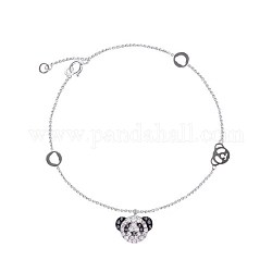 925 Sterling Silver Link Bracelets, with Micro Pave Cubic Zirconia, Panda, Clear, Platinum