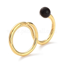 Natural Tiger Eye Double Rings, Golden 304 Stainless Steel Wire Cuff Ring, Inner Diameter: 18.3mm