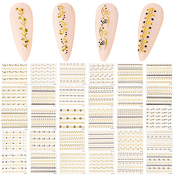 Черно-белая золотая полоса кружевная линия наклейки для ногтей, самоклеящийся дизайн ногтей для девушек и женщин, кружевной узор, 6.2x5.2 см, наклейка: 55~57x3~7 мм, 30 листов / комплект