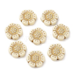 Plating Acrylic Beads, Golden Metal Enlaced, Flower, Beige, 12x13x3.7mm, Hole: 1.2mm, about 1150pcs/500g