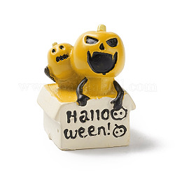 Thème d'halloween mini décorations d'affichage à la maison en résine, personnage de citrouille avec boîte, or, 28x23x37mm