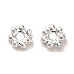 Perles en alliage plaqué durables, fleur 8 pétales, couleur d'argent, 5x1.8mm, Trou: 1.2mm