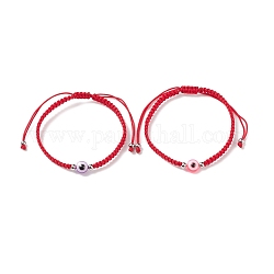 Bracelet de perles tressées en résine mauvais œil, bracelet réglable rouge pour femme, couleur mixte, diamètre intérieur: 2~3-1/2 pouce (5.2~8.75 cm)
