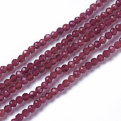 Glass Beads Strands, Faceted, Round, Cerise, 3~3.5x2.5~3mm, Hole: 0.3mm, about 114~125pcs/strand, 14 inch(35.5cm)