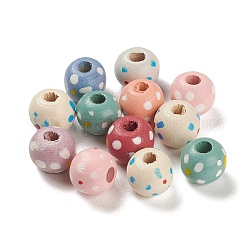 Perles de bois d'érable naturel peintes à la bombe, rond à pois, couleur mixte, 10.5x9mm, Trou: 3.5mm, environ 1428 pcs/500 g