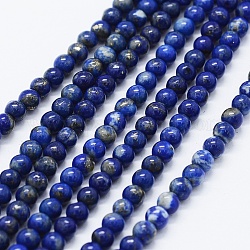 Chapelets de perles en lapis-lazuli naturel, ronde, 4mm, Trou: 0.5mm, Environ 96~100 pcs/chapelet, 15.5 pouce (39 cm)