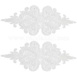Flower Pattern Glass Bead Beading Appliques, Polyester Lace Appliques, with Sequins, WhiteSmoke, 120x305x3mm