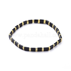 Rectangle Glass Seed Beads Stretch Bracelets, Mixed Style, Black, Inner Diameter: 2-1/8 inch(5.5cm)