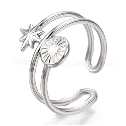 304 Sternmanschettenring aus Edelstahl, offener Ring für Frauen Mädchen, Edelstahl Farbe, uns Größe 6 (16.9mm)