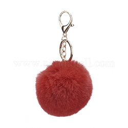 Pom Pom Ball Keychain, with Alloy Lobster Claw Clasps and Iron Key Ring, for Bag Decoration, Keychain Gift and Phone Backpack, Light Gold, FireBrick, 138mm