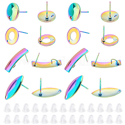 Dicosmetic 40 pz 4 stili arcobaleno colore orecchini rotondi piatti rettangolari orecchini a bottone occhio di cavallo orecchini rotondi cavi con anello in acciaio inossidabile orecchini a bottone geometrici per la realizzazione di orecchini