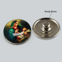 Boutons de bijoux en laiton, avec cabochons de verre, plat rond, platine, pour la sainte, sarcelle, 18x8~10mm, Bouton: 5~5.5 mm