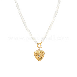 Herzanhänger-Halskette aus Edelstahl mit Perlenketten aus Kunststoff, golden, 16.93 Zoll (43 cm)