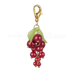 Décoration pendentif en verre de raisin, avec feuille acrylique et fermoir en alliage, firebrick, 57~60mm