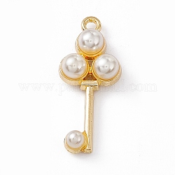 Pendentifs en alliage, avec des perles abs d'imitation de perles, porte-clés, or clair, 28x12x6.5mm, Trou: 1.8mm