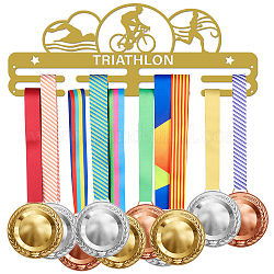 Scaffale da parete espositore porta medaglie in ferro alla moda, con viti, tema sportivo con la parola triathlon, motivo a tema sportivo, 150x400mm
