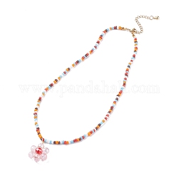 Collana con ciondolo fiore, collana di perline di semi di vetro per donna, roso, 16.30 pollice (41.4 cm)