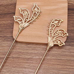 Fornituras de palillo de pelo de aleación, con espigas de hierro, flor, la luz de oro, tamaño del pin: 120x2.5 mm