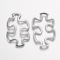 Tibetan Style Alloy Linking Rings, Cadmium Free & Nickel Free & Lead Free, Autism Puzzle Jigsaw, Platinum, 30x18x3mm