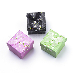 Anello scatole di cartone, con fiocco e fiocco in spugna all'interno, per gli anelli, quadrato, colore misto, 5~5.1x5~5.1x3.9 centimetro, dimensione interna: 4.3x4.6 cm