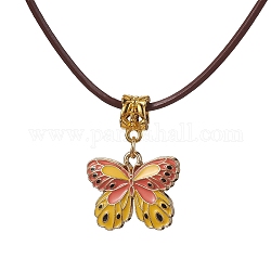 Halsketten mit Schmetterlingsanhänger aus legierter Emaille, mit Rindslederband, golden, 19.61~19.80 Zoll (49.8~50.3 cm)