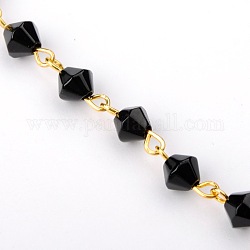 Handmade Bicone Glass Beads Chains for Necklaces Bracelets Making, with Golden Iron Eye Pin, Unwelded, Black, 39.3 inch, Beads: 6mm