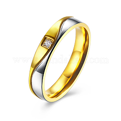 Титана стали кубического циркония палец кольца для женщин, золотые и нержавеющая сталь цвет, размер США 6 (16.5 мм)