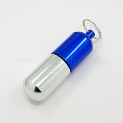 Aluminum Keychain, Pill, with Iron Findings, Blue, Ring: 24x2mm, 105mm