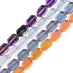 Electroplate transparentes abalorios de vidrio hebras, oval, color mezclado, 9.5x6.5x3.5mm, agujero: 0.9 mm, aproximamente 78 pcs / cadena, 25.59 pulgada (65 cm)