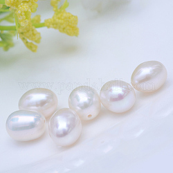 Perle coltivate d'acqua dolce perla naturale, mezzo forato perle, riso, bianco, 8~9mm, mezzo buco: 0.8 mm