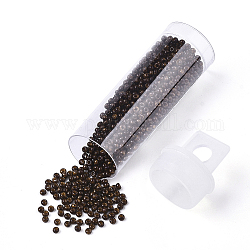 Czech Glass Beads, Round Glass Seed Beads, Baking Paint Style, Coconut Brown, 11/0, 2x1.2mm, Hole: 0.7mm, about 10g/bottle