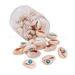 Perles de coquillage pandahall élite cauri, avec l'émail, pas de trous / non percés, mauvais œil, vert de mer, 20~25x14~16x5~7mm, 35 pcs / boîte
