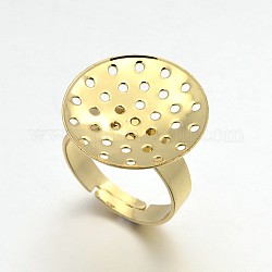 Регулируемая латунные компоненты сеттинги сито кольцо, плоские круглые основы колодки кольцо, золотые, 17 мм, лоток : 20x0.7 мм