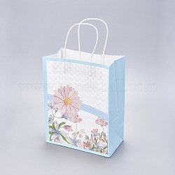 Sacchetti di carta, con maniglie, sacchetti regalo, buste della spesa, Modello floreale, rettangolo, azzurro, 21x11x27cm