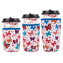 Neopren Cup Ärmel, Isolierte wiederverwendbare Kaffee- und Teetassenhüllen, Schmetterlingsmuster, 110~165x70~75 mm, 3 Stück / Set