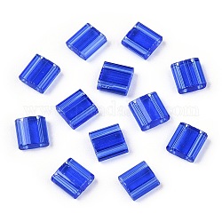 2-дырочные стекло бисер, прозрачные цвета, прямоугольные, синие, 5x4.5~5.5x2~2.5 мм, отверстие : 0.5~0.8 мм