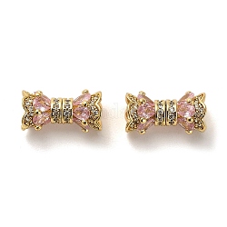 Perles de zircone cubique micro pave en Laiton, véritable 18k plaqué or, rose, 16x8mm, Trou: 1.6mm