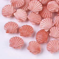 Perles de corail synthétiques, teinte, deux tons, forme de pétoncle, corail lumière, 10x11.5x6.5mm, Trou: 1.2~1.5mm