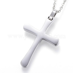 304 Stainless Steel Pendant Necklaces, Polish, Latin Cross, Stainless Steel Color, 19.6 inch(50cm)