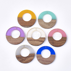 Pendenti in resina e legno di noce, anello, colore misto, 38x3.5mm, Foro: 2 mm